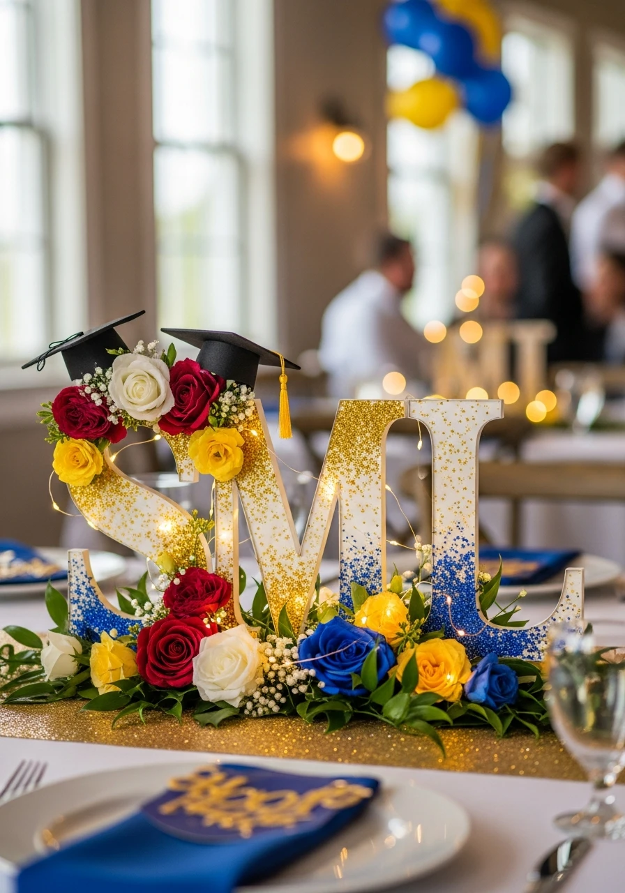 Personalized Initial Display - Amazing Graduation Centerpiece Ideas
