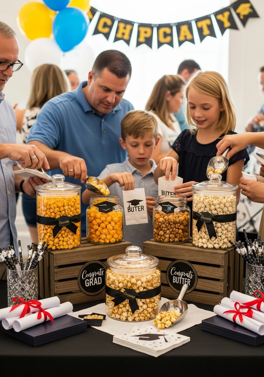 Fun Popcorn Bar - 50 Graduation Party Food Ideas That Wow!