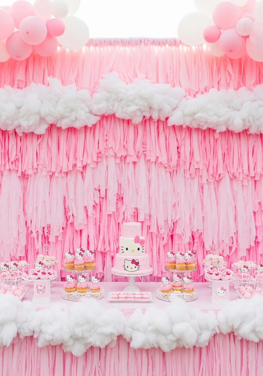 Fluffy Pink Backdrop - 34 Hello Kitty Birthday Party Ideas for the Cutest Celebration