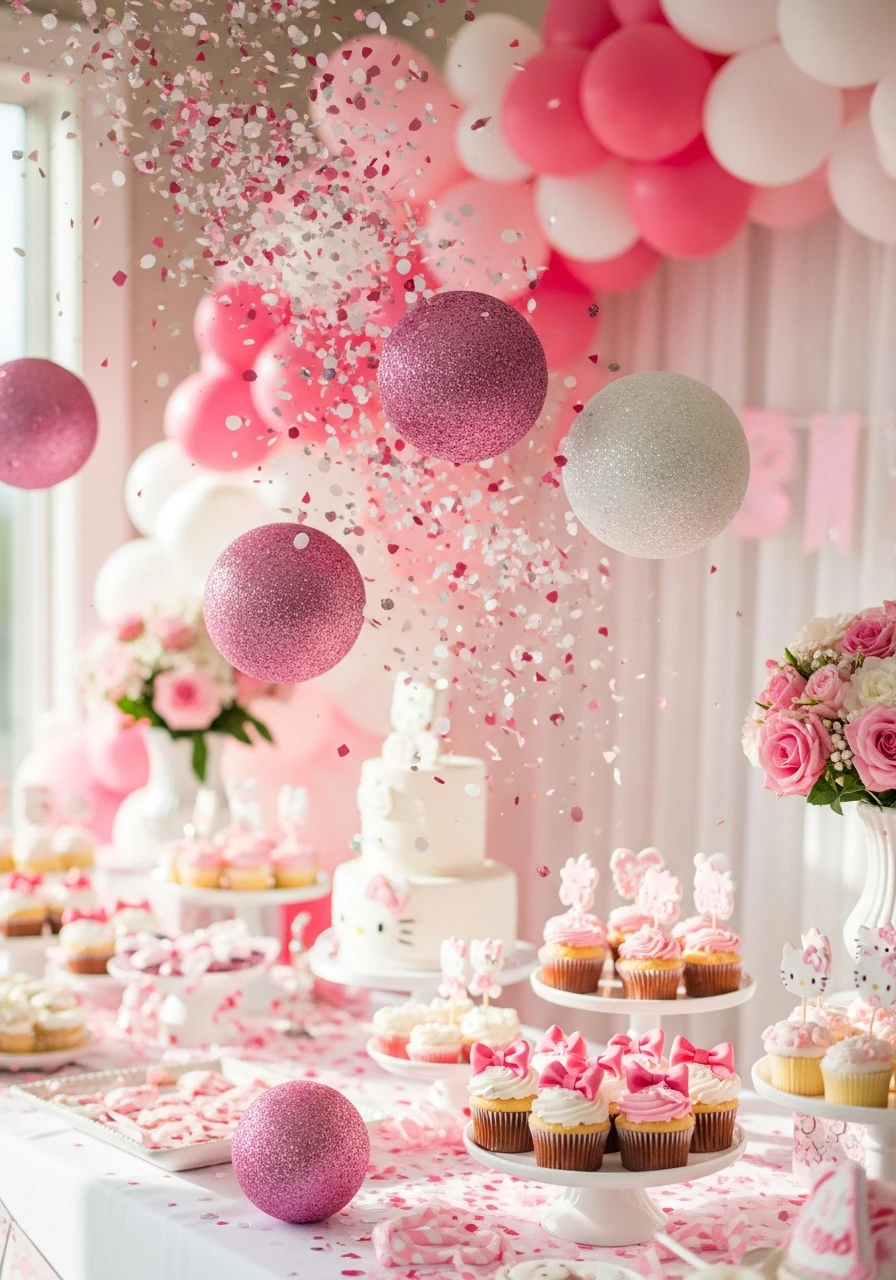 Glittery Confetti Toss - 34 Hello Kitty Birthday Party Ideas for the Cutest Celebration