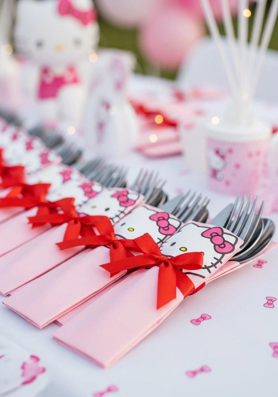 Character Cutlery Wraps - 34 Hello Kitty Birthday Party Ideas for the Cutest Celebration
