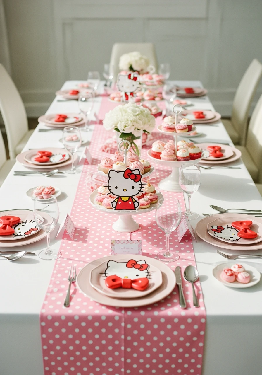 Pink Polka Dot Runner - 34 Hello Kitty Birthday Party Ideas for the Cutest Celebration