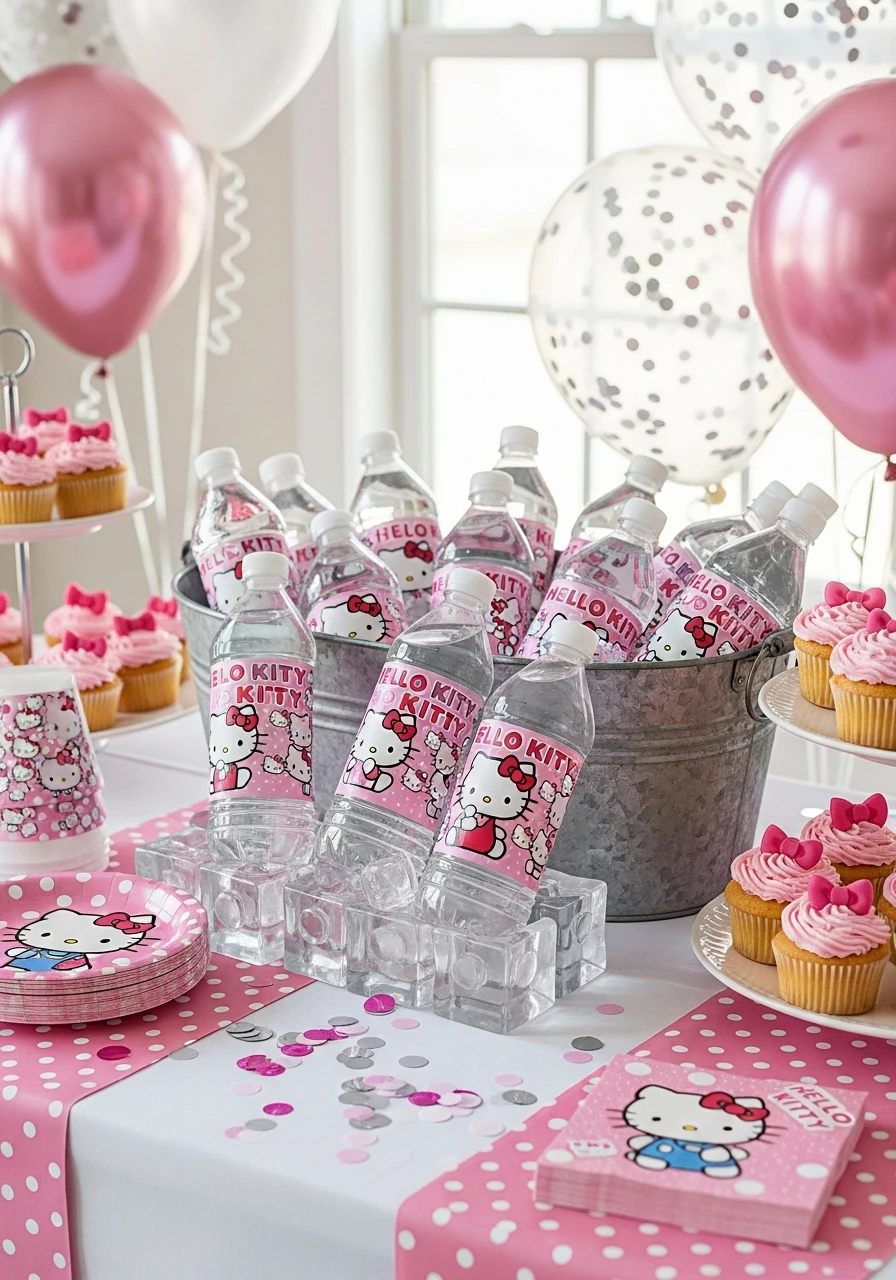 Themed Water Bottle Wraps - 34 Hello Kitty Birthday Party Ideas for the Cutest Celebration