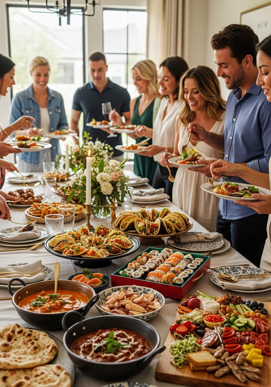 Global Cuisine Potluck - 50 Best Housewarming Party Ideas for Your New Home