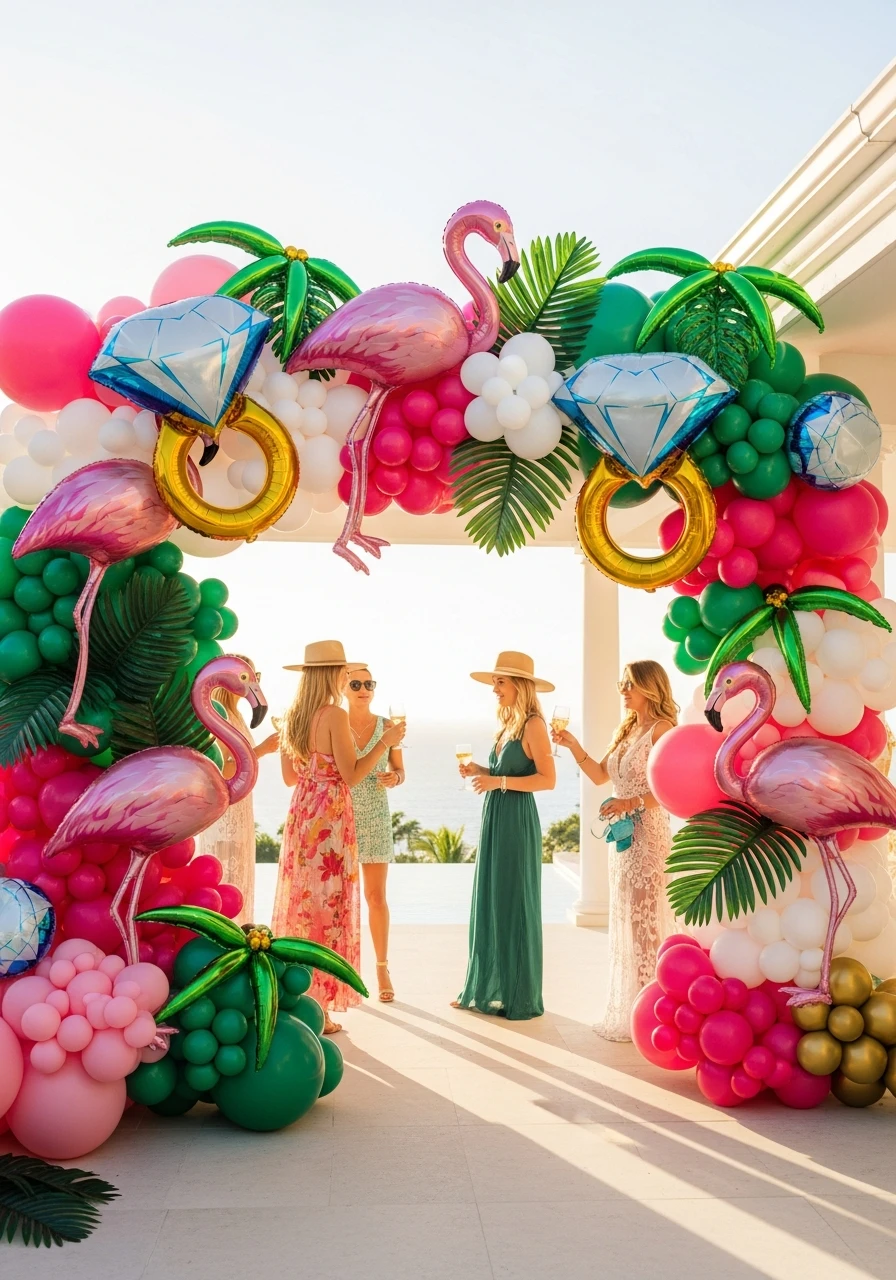 Flamingo & Palm Balloons - Love Island Bachelorette Theme