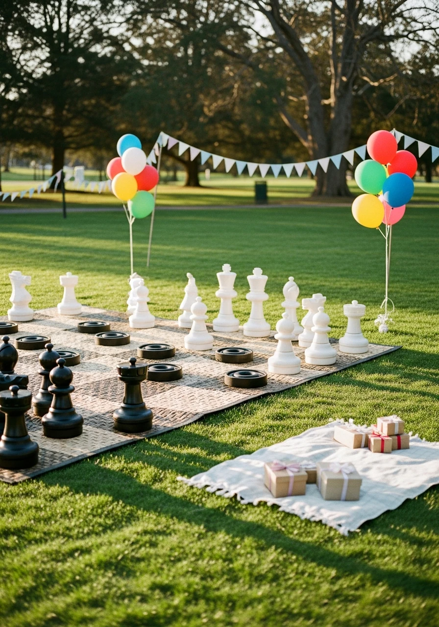 Supersize Strategy: Giant Chess and Checkers - 35 Genius Park Birthday Party Ideas Your Guests Will Love