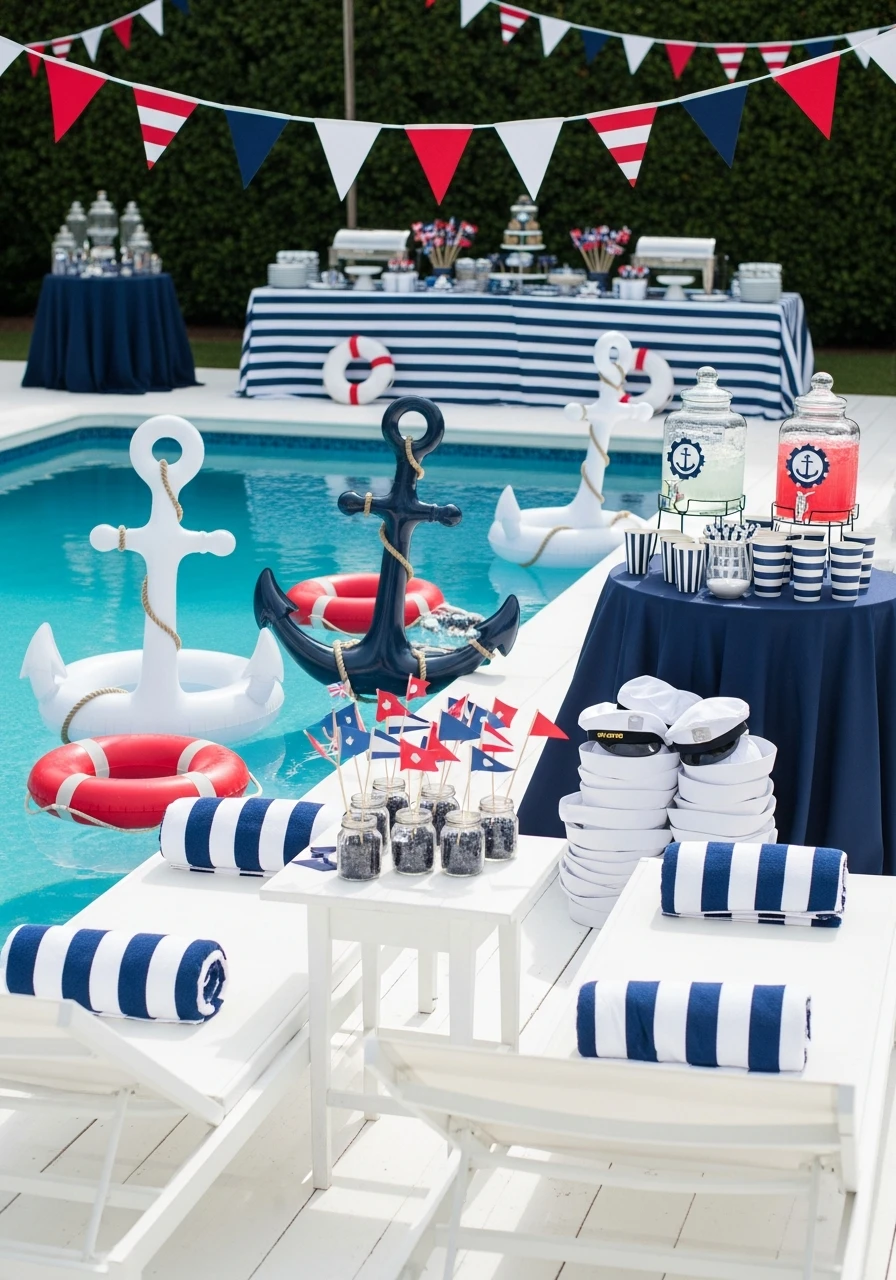 Nautical Navy and White - 35 Awesome Pool Party Ideas You Need This Summer