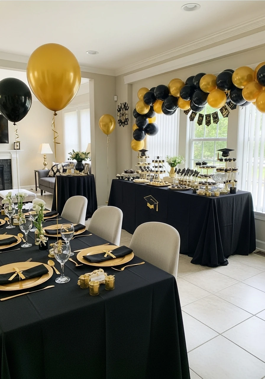 Elegant Black and Gold Graduation Party