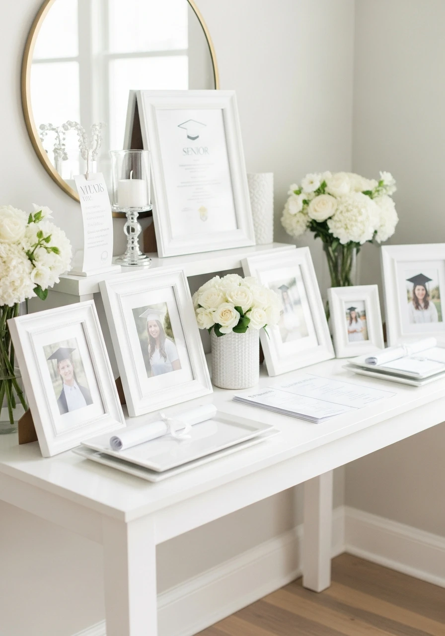 Elegant White Graduation Showcase Table