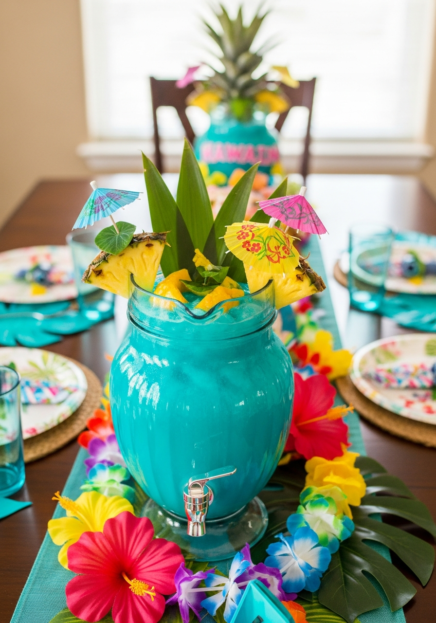 Blue Punch Drink With Tropical Fruits