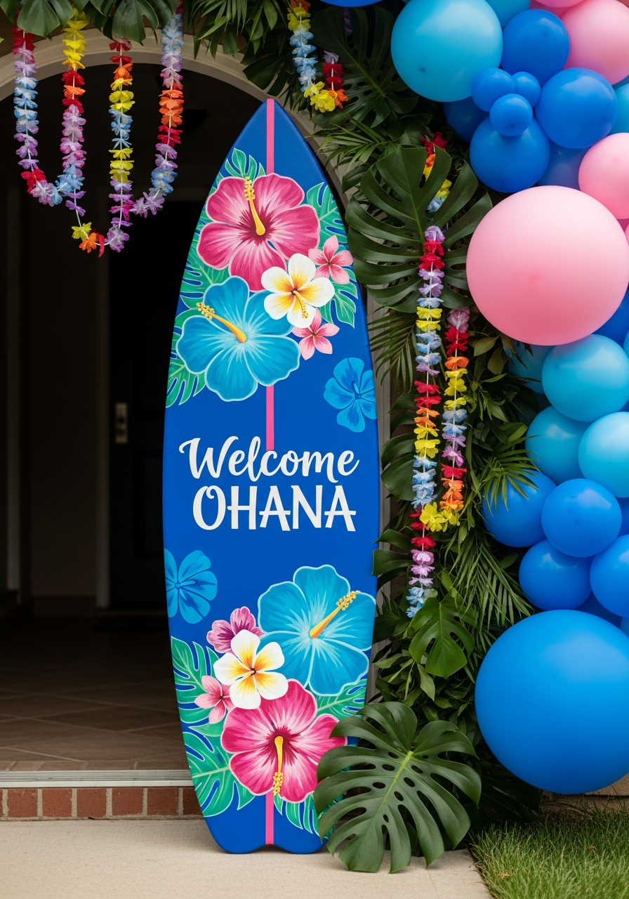 Surfboard Welcome Sign With Ohana Theme
