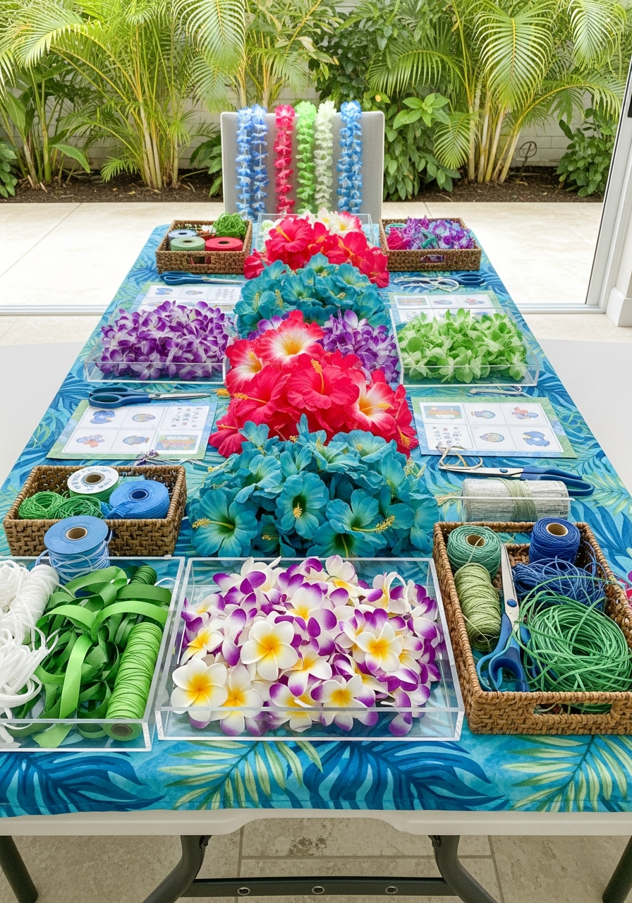 DIY Hawaiian Lei Making Table
