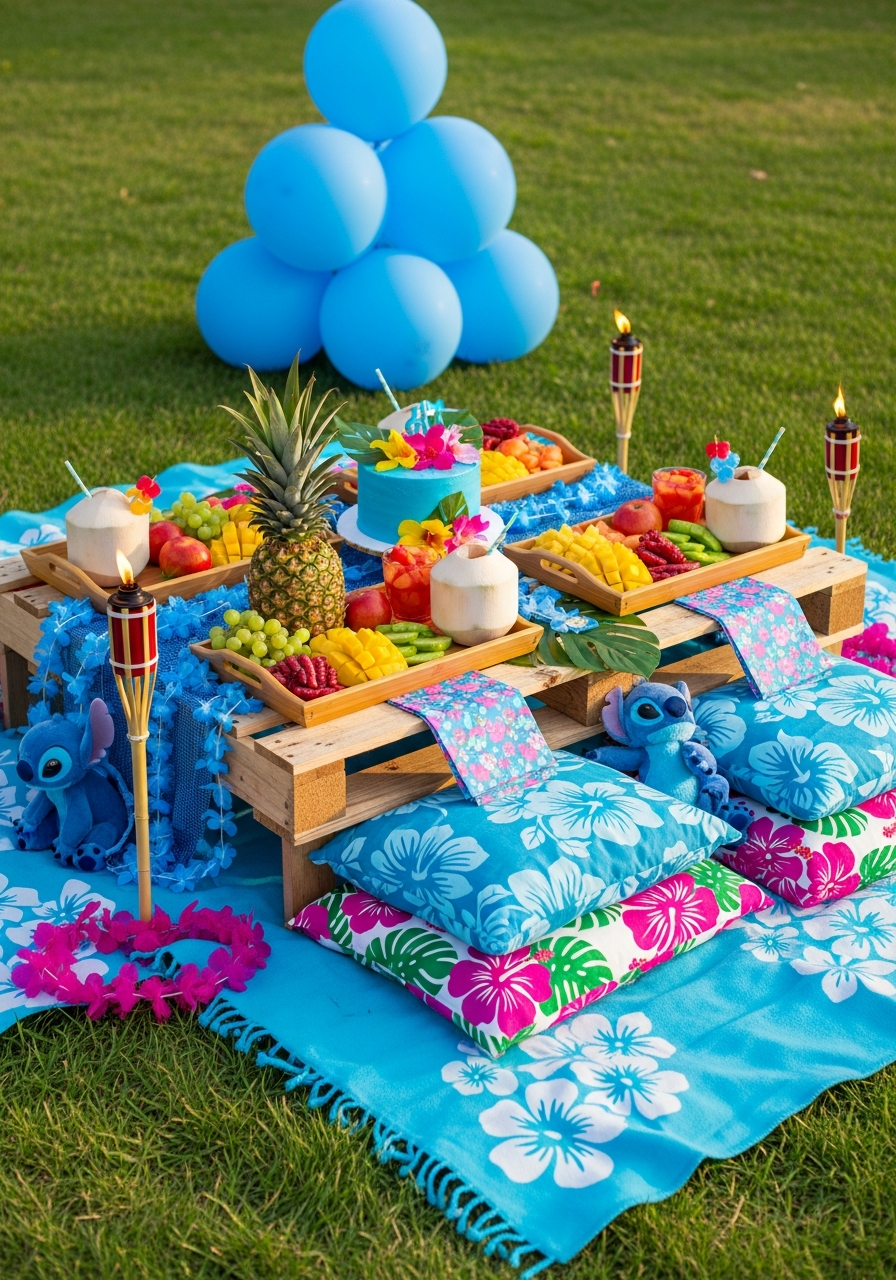 Outdoor Luau Picnic Setup