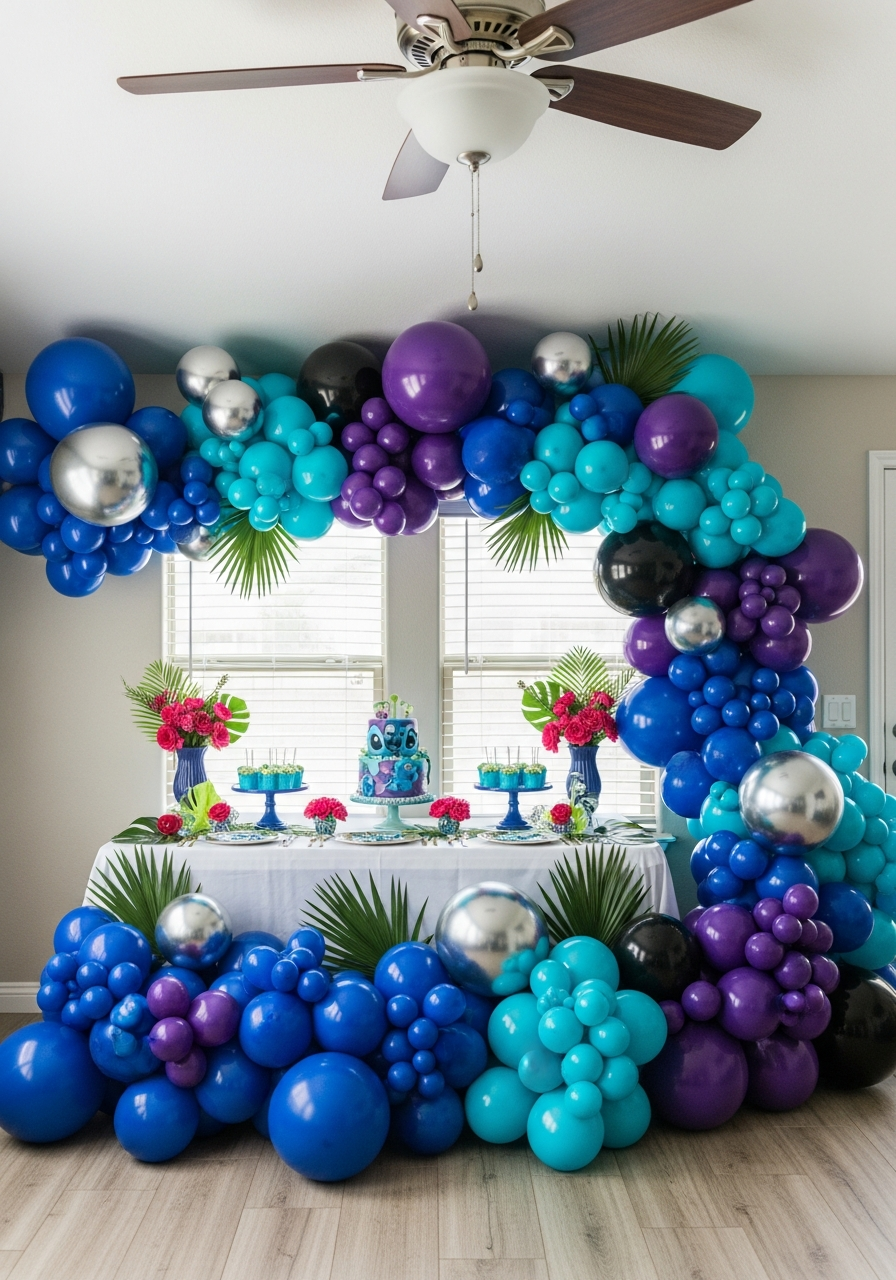 Blue Purple and Teal Galaxy Balloon Clusters