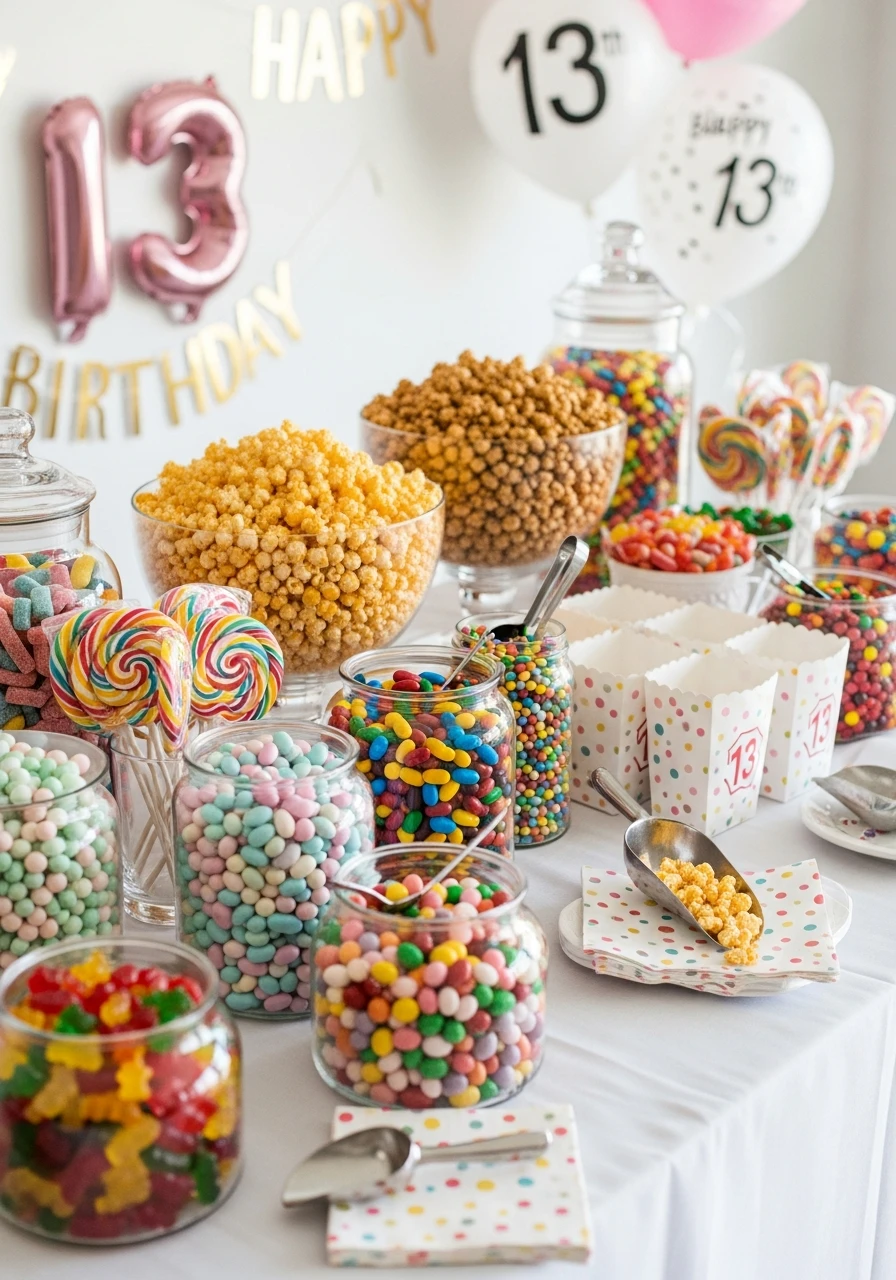 Candy Popcorn Buffet - 13th Birthday Party Ideas