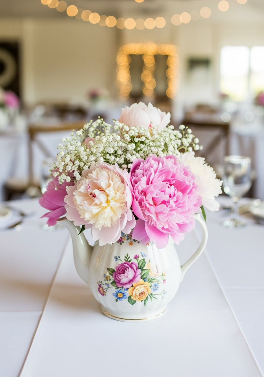 11. Vintage Tea Pot Table Centerpieces