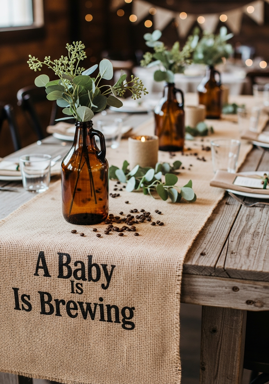 15. Rustic Burlap Fabric Table Runner