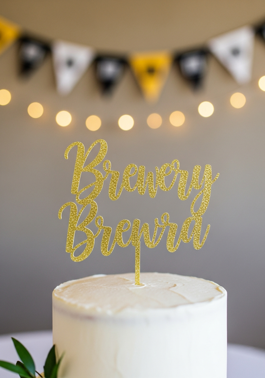 19. Glittery Brewing Theme Cake Topper