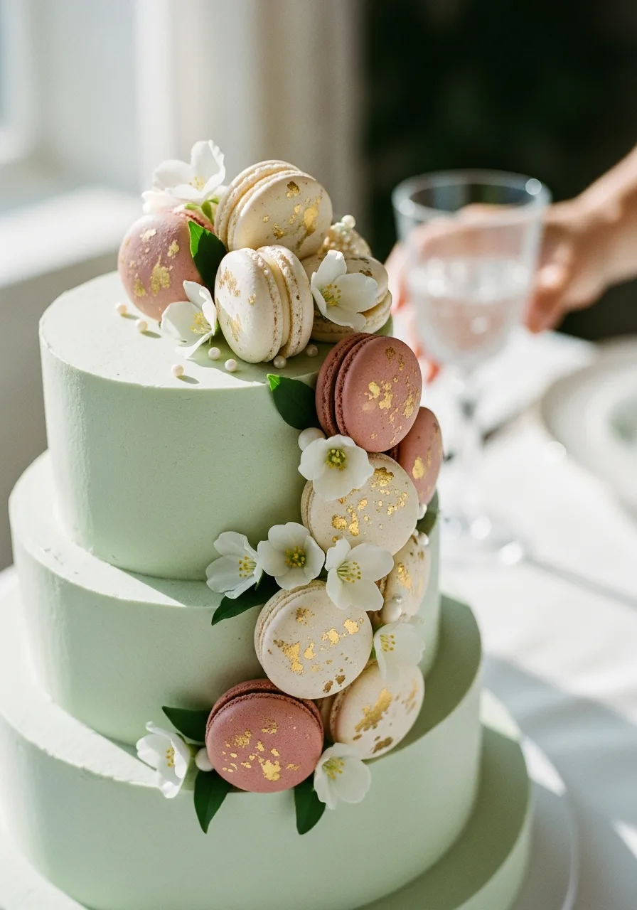 15. Macaron Topped Luxury Cake