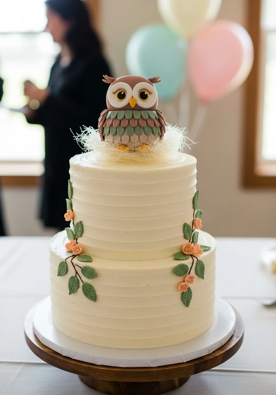 34. Owl Theme Baby Cake