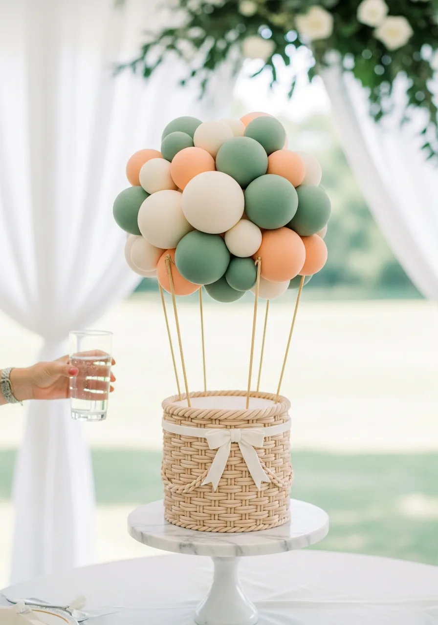 36. Floating Balloon Basket Cake