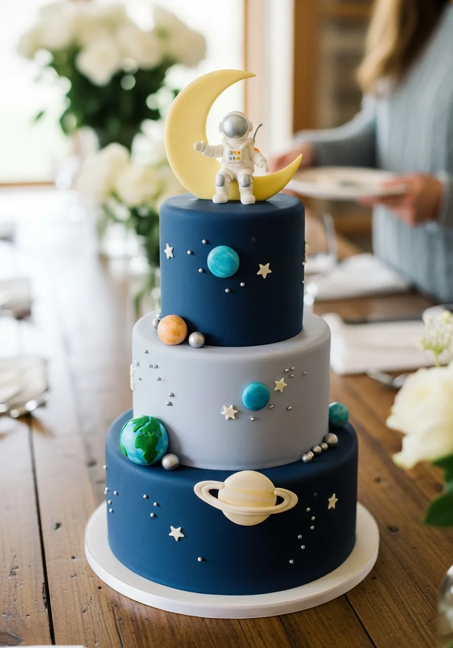 37. Space Theme Baby Cake