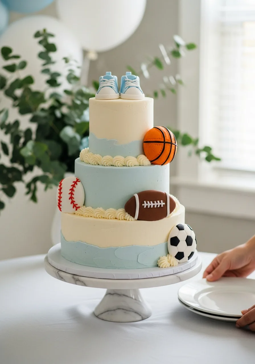 39. Sports Theme Baby Cake
