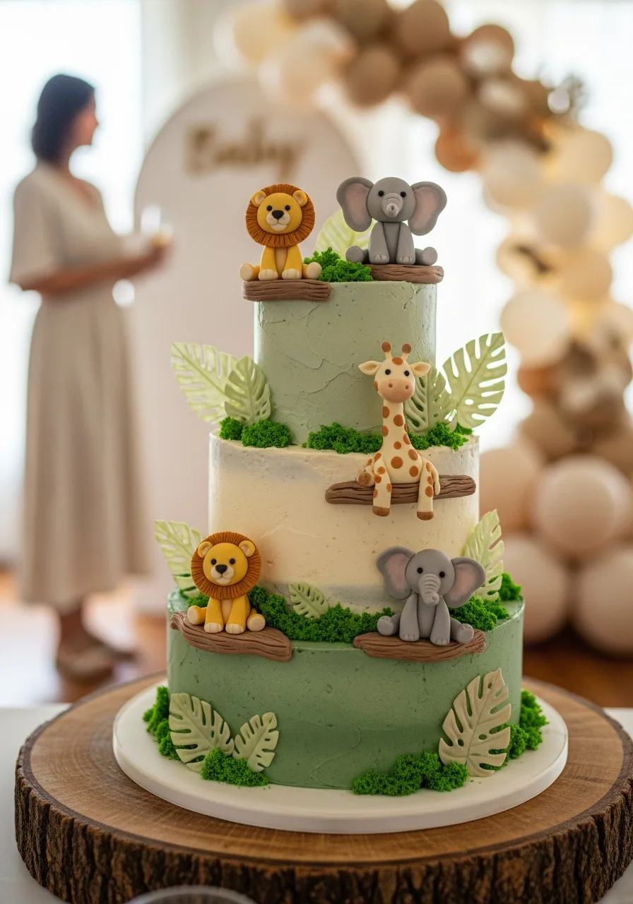 6. Safari Animal Baby Cake