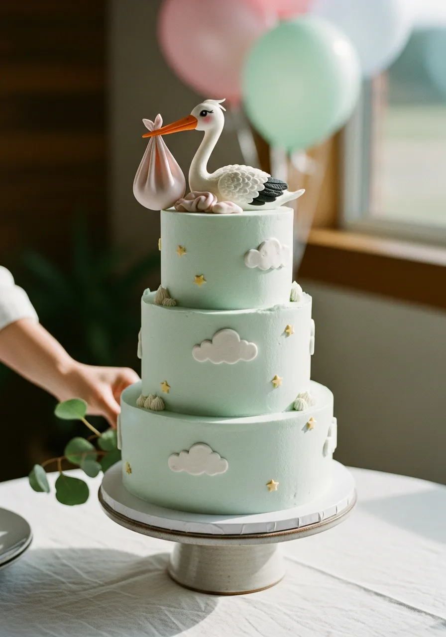 8. Stork Delivery Theme Cake