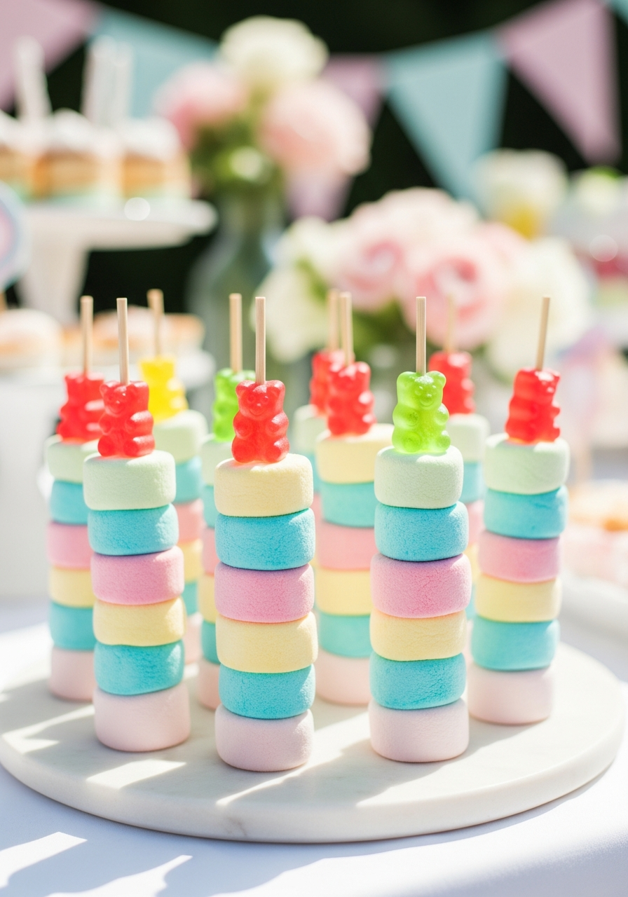 46. Rainbow Marshmallow Skewers