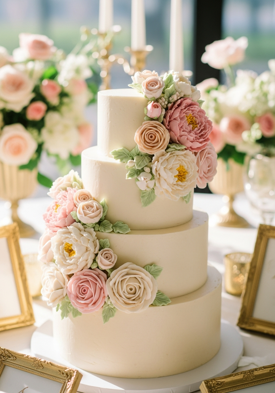 1. Floral Buttercream Bridal Cake