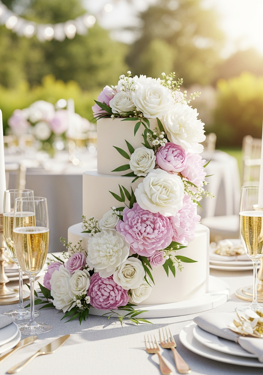 17. Floral Cascade Bridal Cake