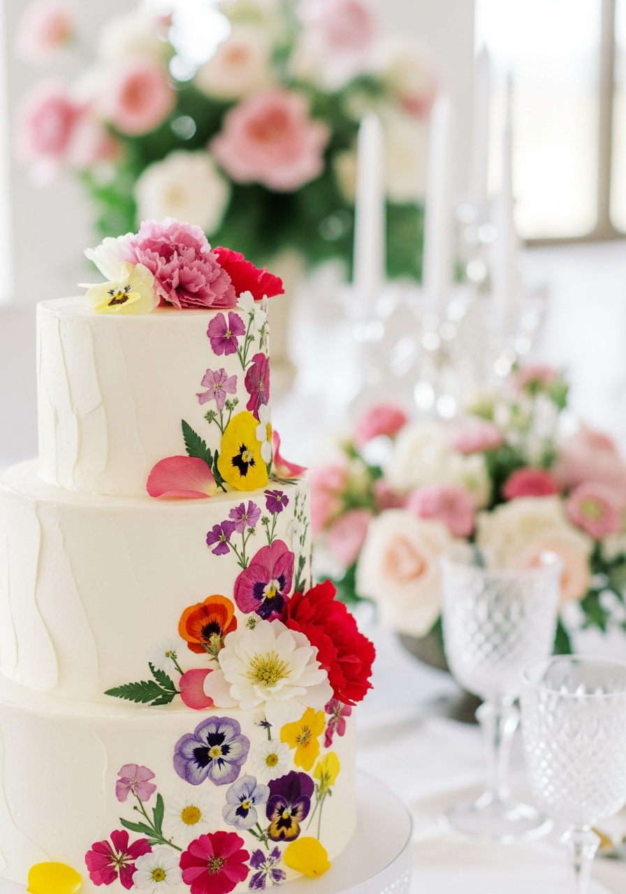 18. Pressed Flower Bridal Cake