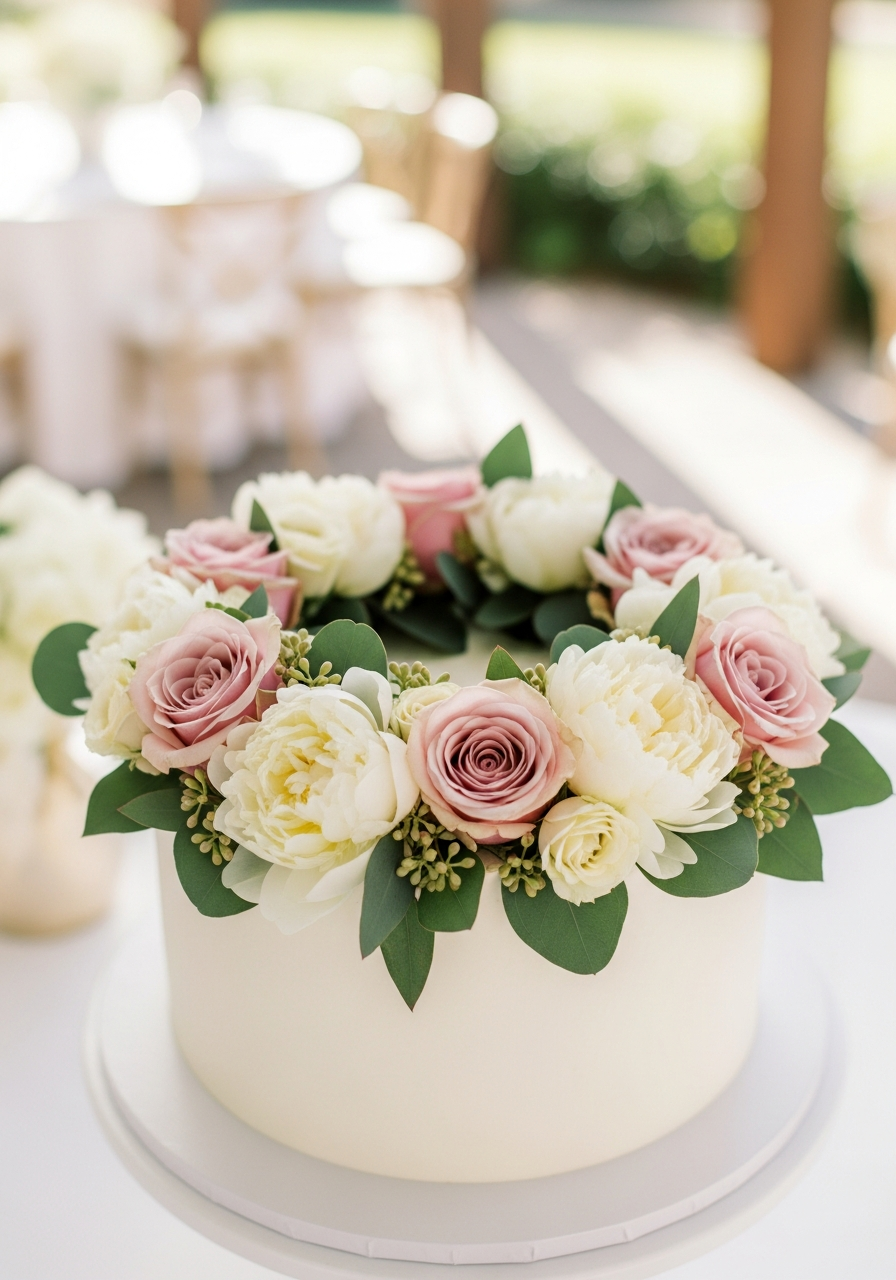 19. Floral Wreath Bridal Cake