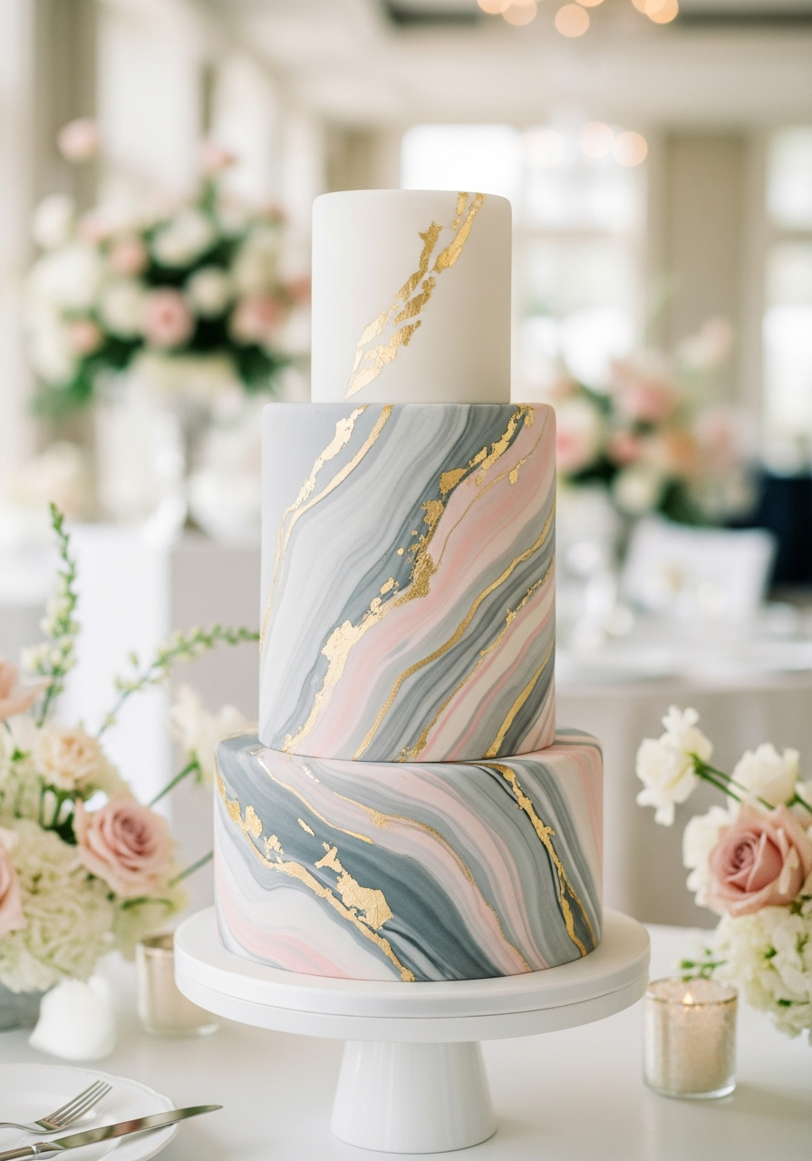 23. Marble Effect Bridal Cake