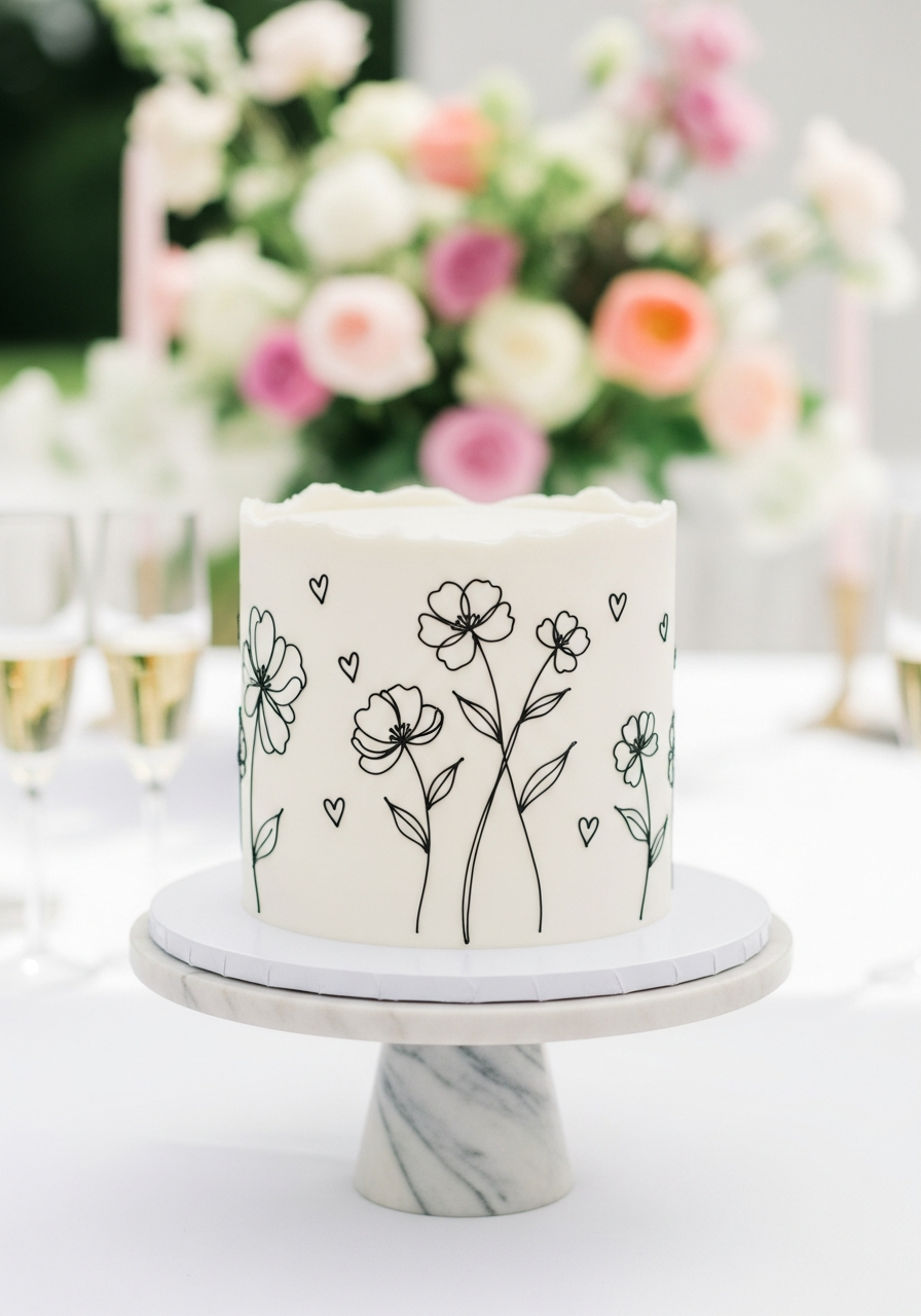 26. Minimalist Line Art Cake