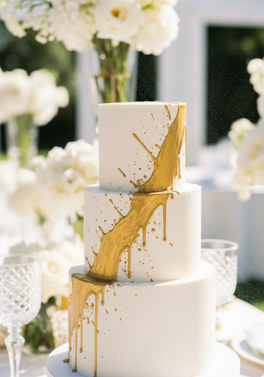 29. Gold Splatter Bridal Cake