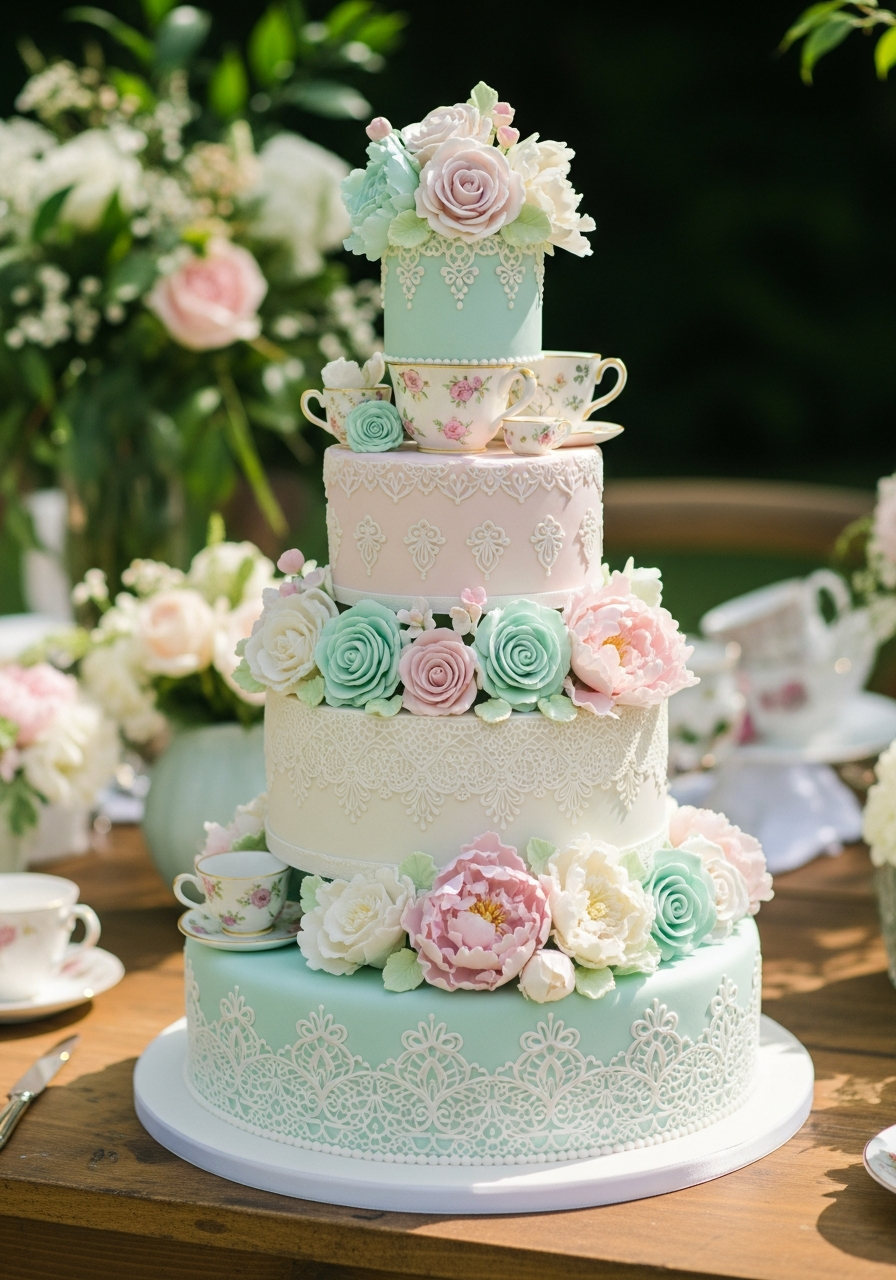 35. Tea Party Bridal Cake
