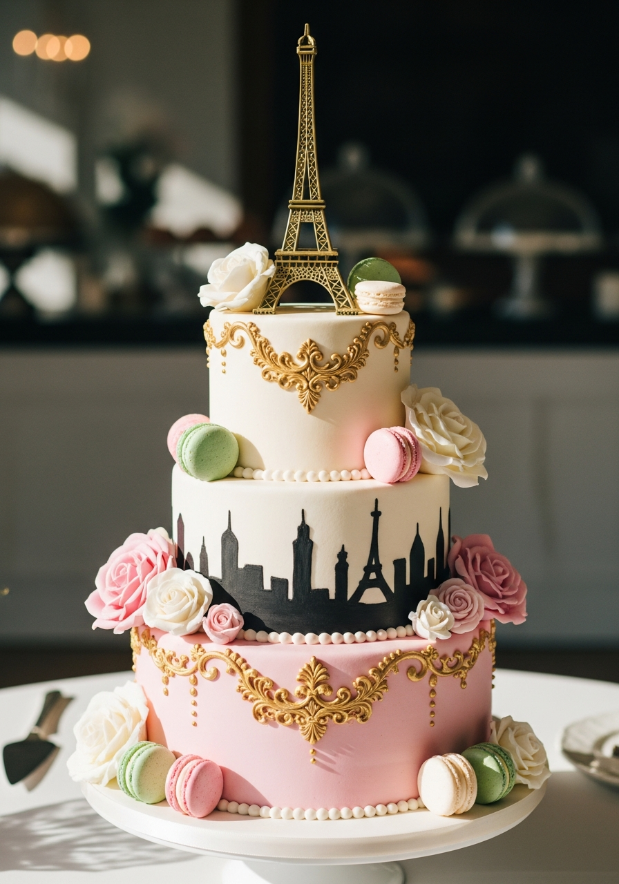 36. Paris Theme Bridal Cake