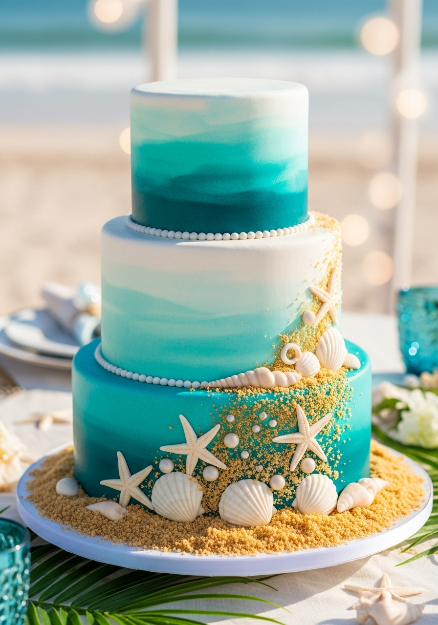 37. Beach Theme Bridal Cake