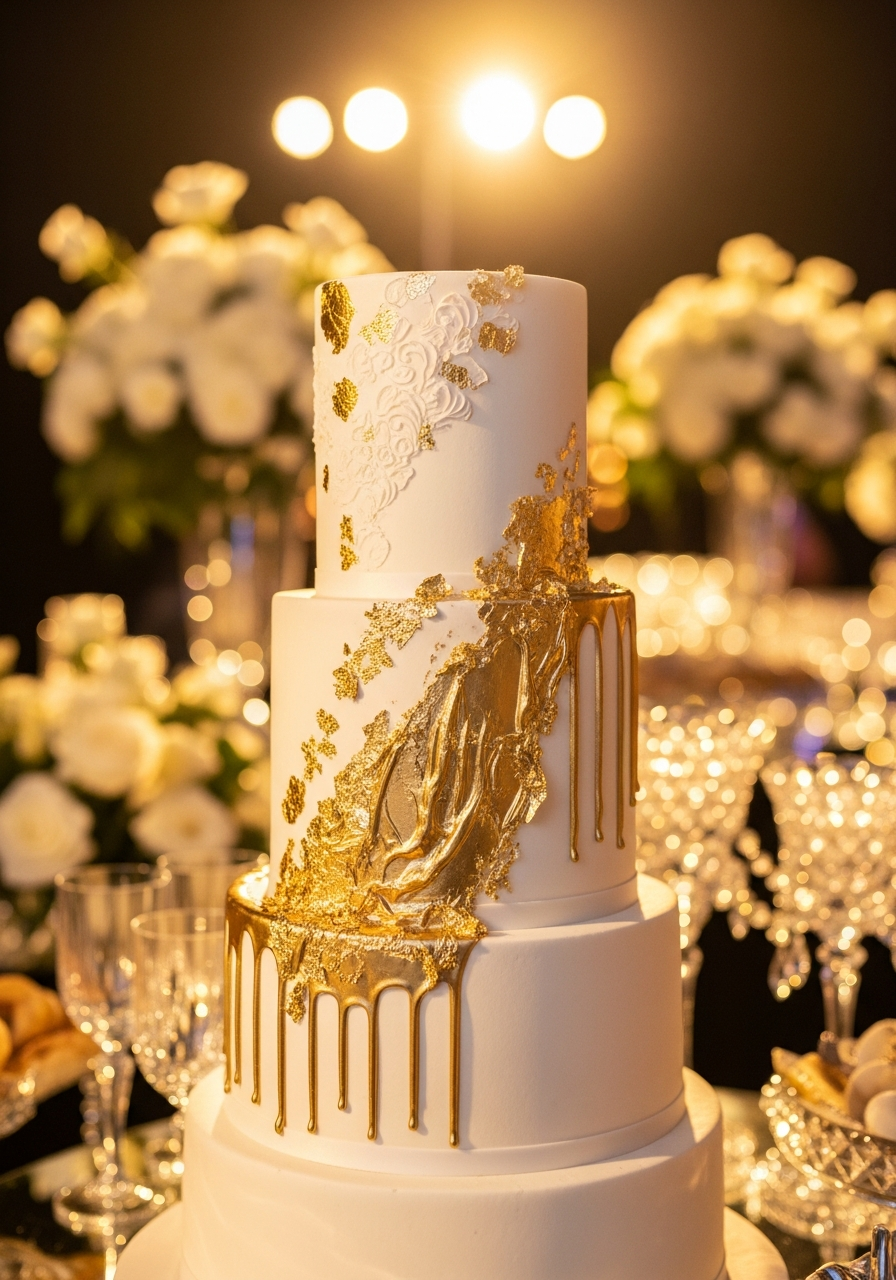 4. Gold Accent Bridal Cake