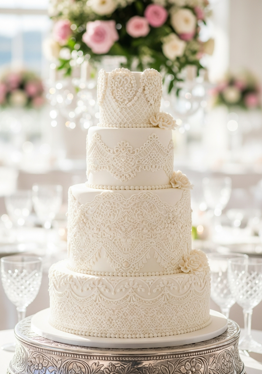 5. Lace Inspired Bridal Cake