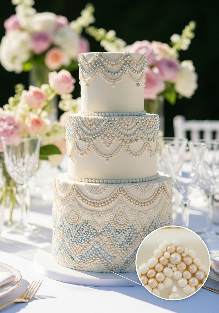 6. Pearl Decorated Bridal Cake