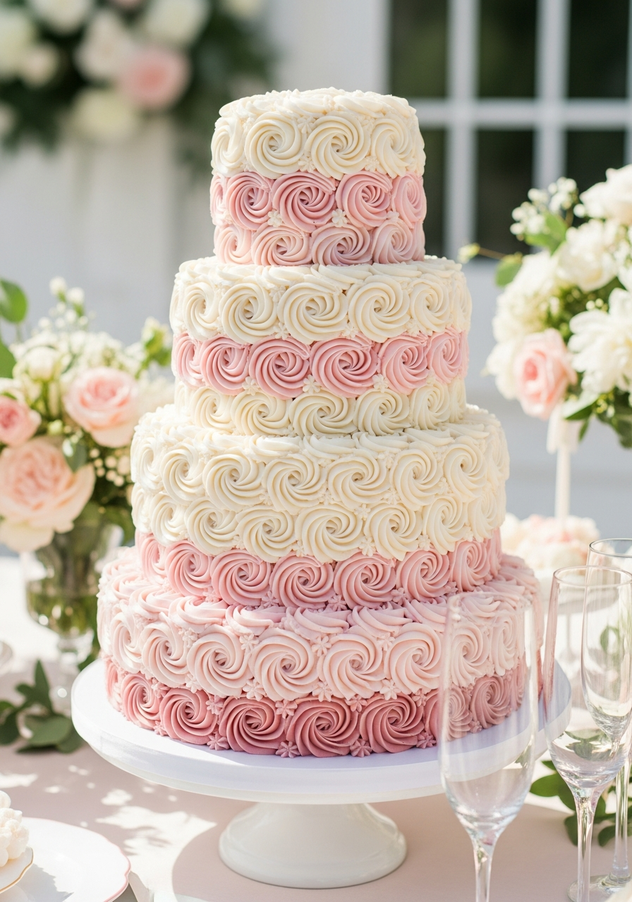 7. Buttercream Rosette Bridal Cake