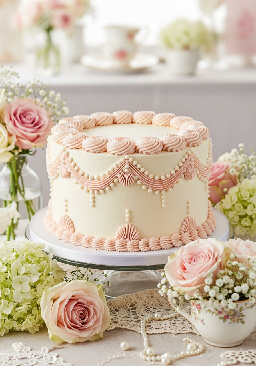 9. Vintage Style Bridal Cake