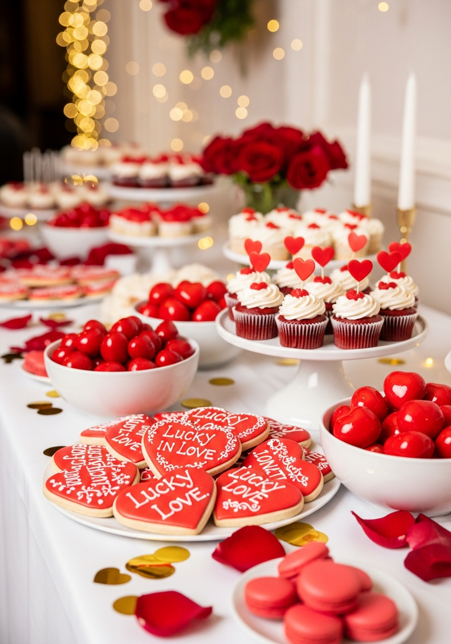 39. Red Heart Dessert Table