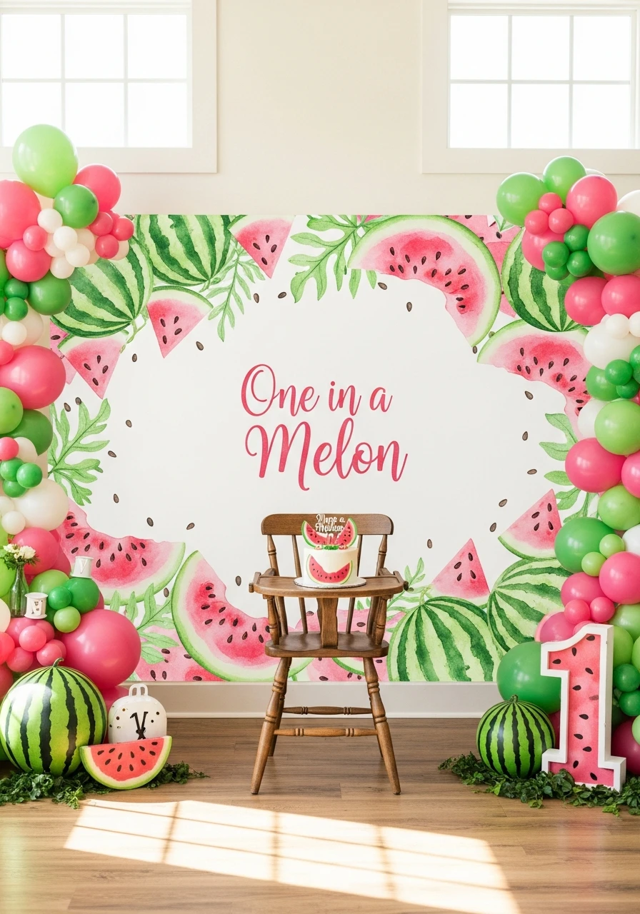 Themed Photo Backdrop - One in a Melon First Birthday Ideas