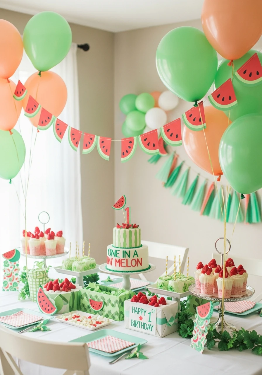 Pretty Garland Decor - One in a Melon First Birthday Ideas