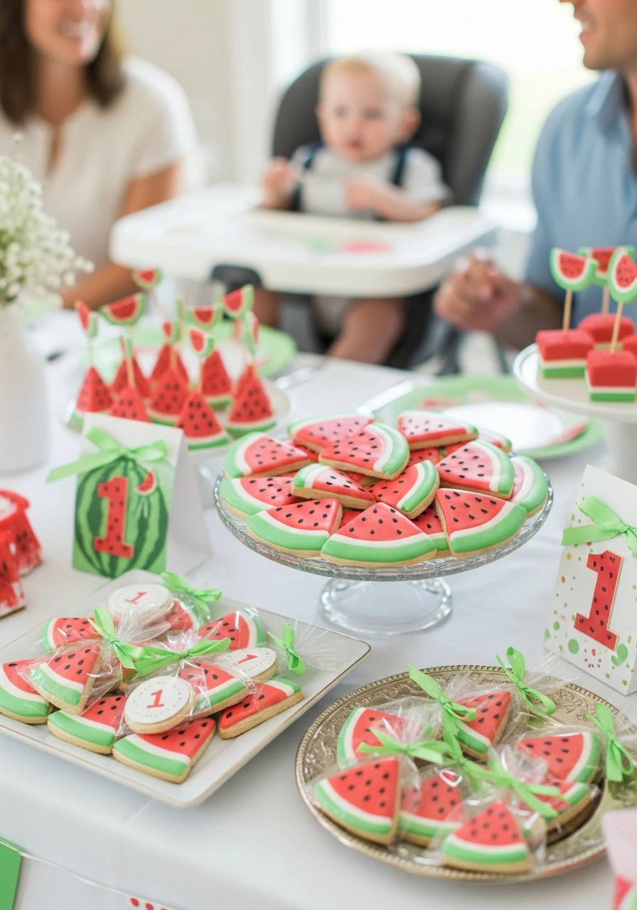 Delicious Slice Cookies - One in a Melon First Birthday Ideas