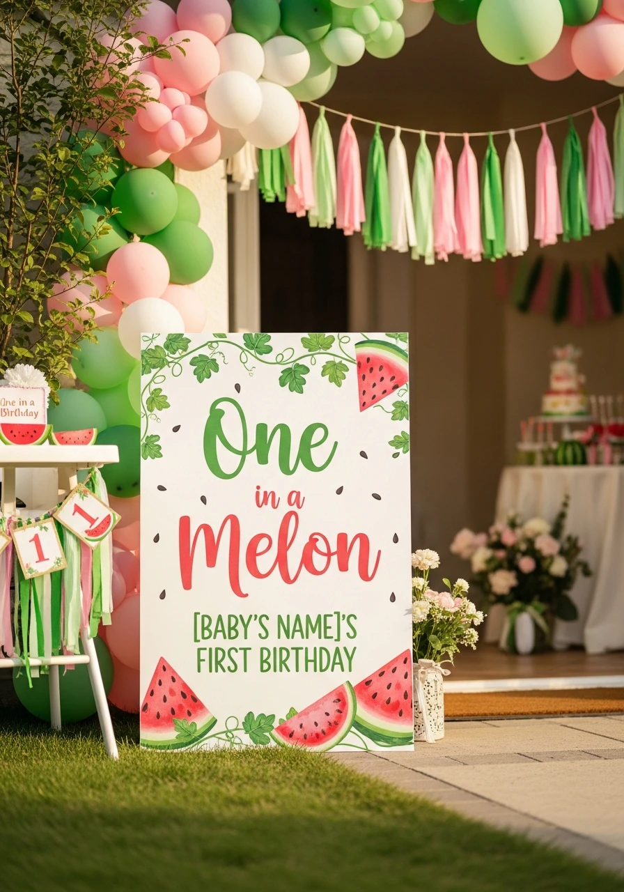 Melon Welcome Sign - One in a Melon First Birthday Ideas
